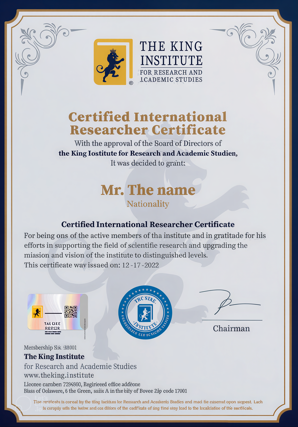 Certified International Researcher Certificate Form