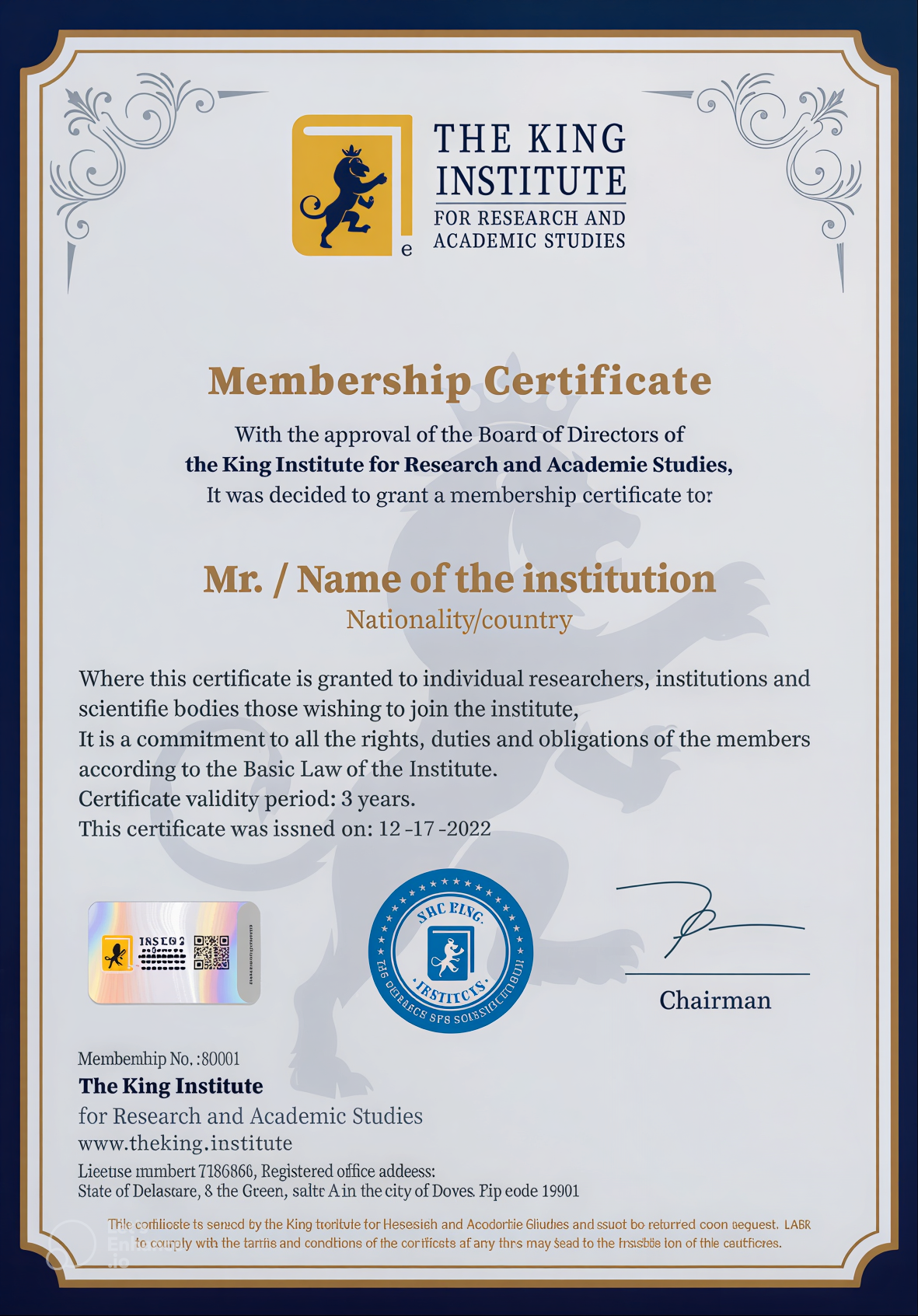 Membership Certificate Form